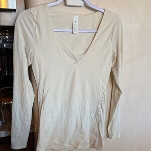 Lululemon Athletica Beige V-Neck Long Sleeve Top